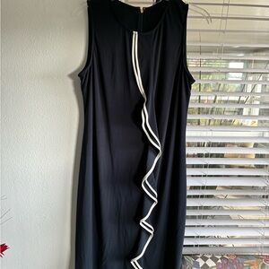 Tommy Hilfiger Black Midi Dress with White Ruffle Trim